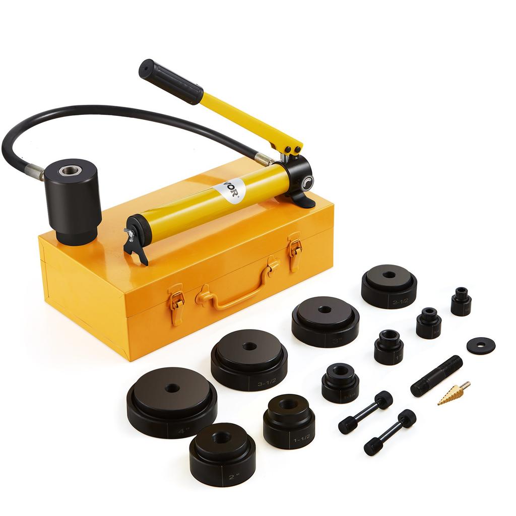 VEVOR 15 Ton Hydraulic Knockout Punch Driver Kit Hole Tool 12.7mm-101.6mm with 10 Dies