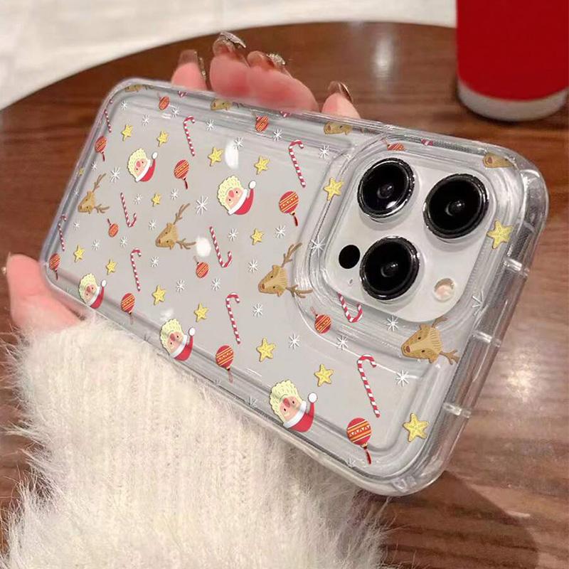 Зимний Рождественский Графический Принт Прозрачный Чехол для iPhone17 16 15 14 13 12 11 Pro Max 16E XR SE2 7 8 Plus Ударопрочный Мягкий Чехол