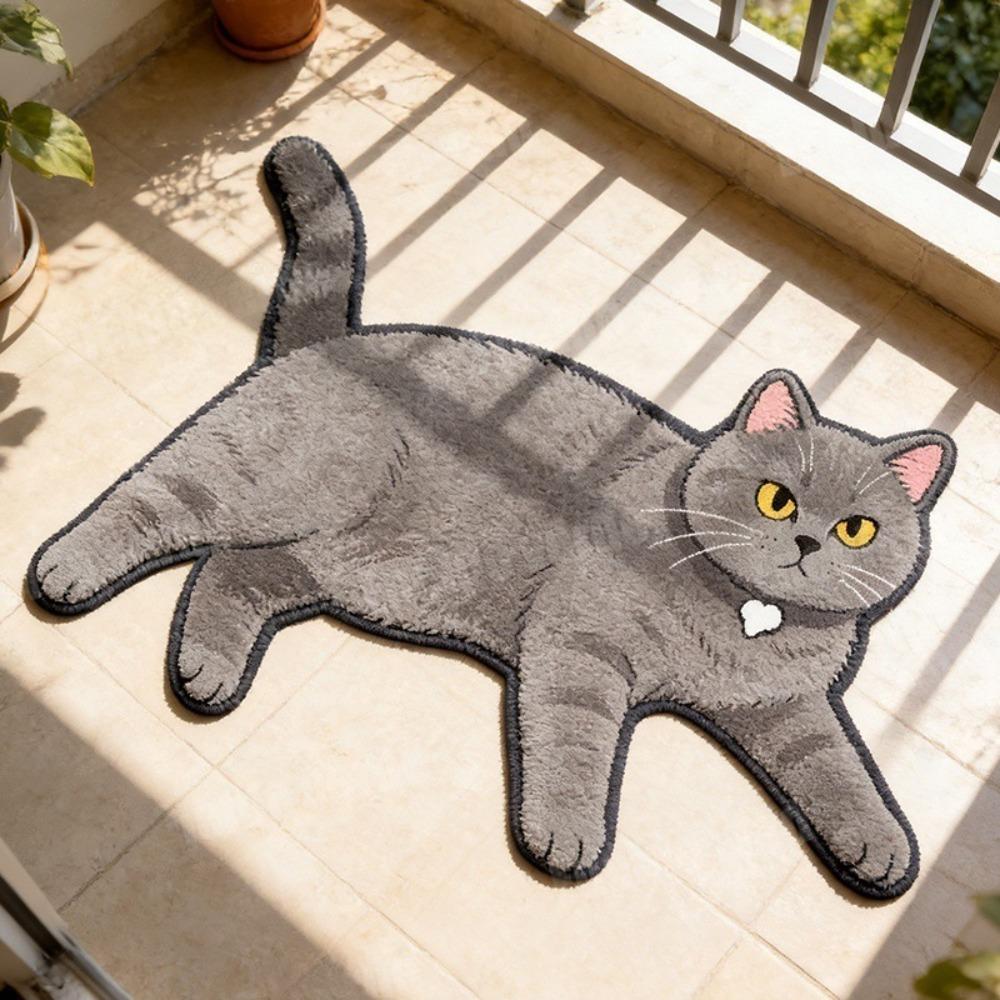 Non Slip Cat Floor Mat Absorbent Bedside Carpet Room Accessory Cat Shaped Rug Bathroom
