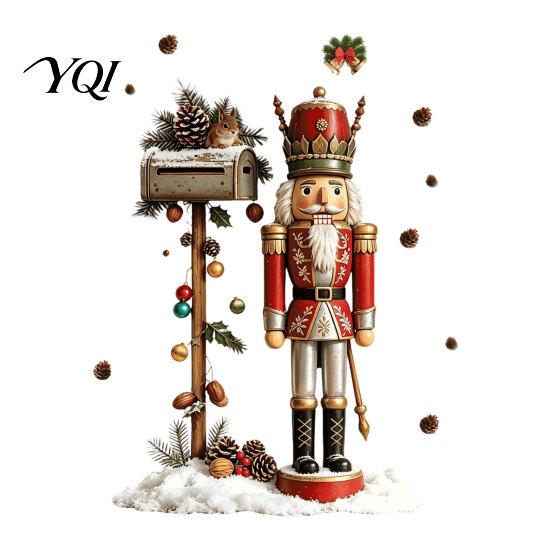 Reusable Festival Wall Stickers Christmas Nutcracker Soldier Decal, Vintage Mailbox Snow Scene Self-Adhesive Theme Decor for Entrance Sticker,