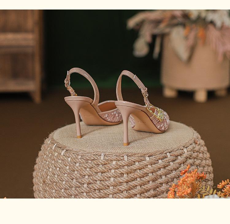 2024 Французские розовые босоножки со стразами и пайетками на шпильке