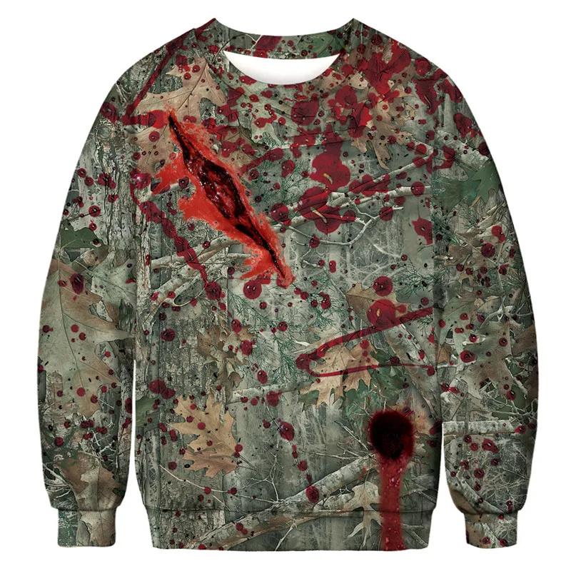 Толстовка с рисунком в виде кровавого фейка на Хэллоуин для мужчин, крутые пуловеры с 3D-принтом и черепом, личные топы с длинными рукавами и толстовки с капюшоном