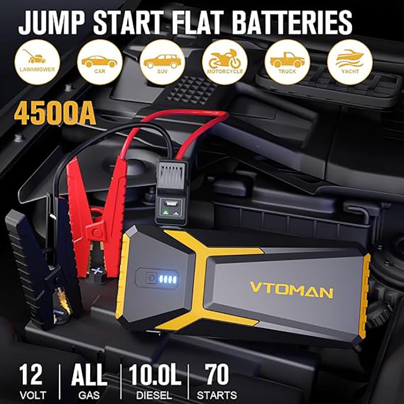 VTOMAN Power Bank 20000 мАч Пусковое устройство Портативное зарядное устройство Автомобильный бустер 4500А Автоматическое стартовое устройство Аварийный стартер автомобильного аккумулятора