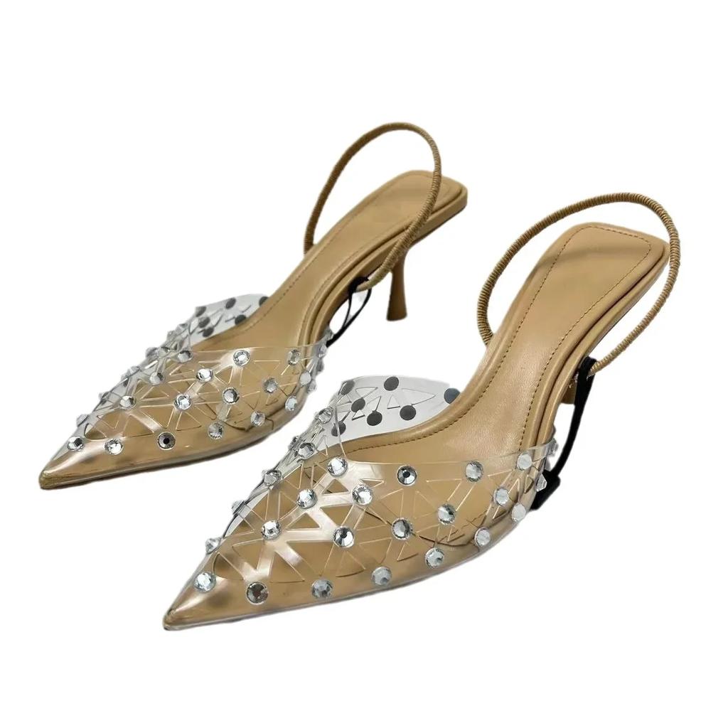 Новые роскошные женские туфли на высоком каблуке ZA Baotou ПВХ прозрачные босоножки на тонком каблуке Water Diamond Style универсальные босоножки на высоком каблуке