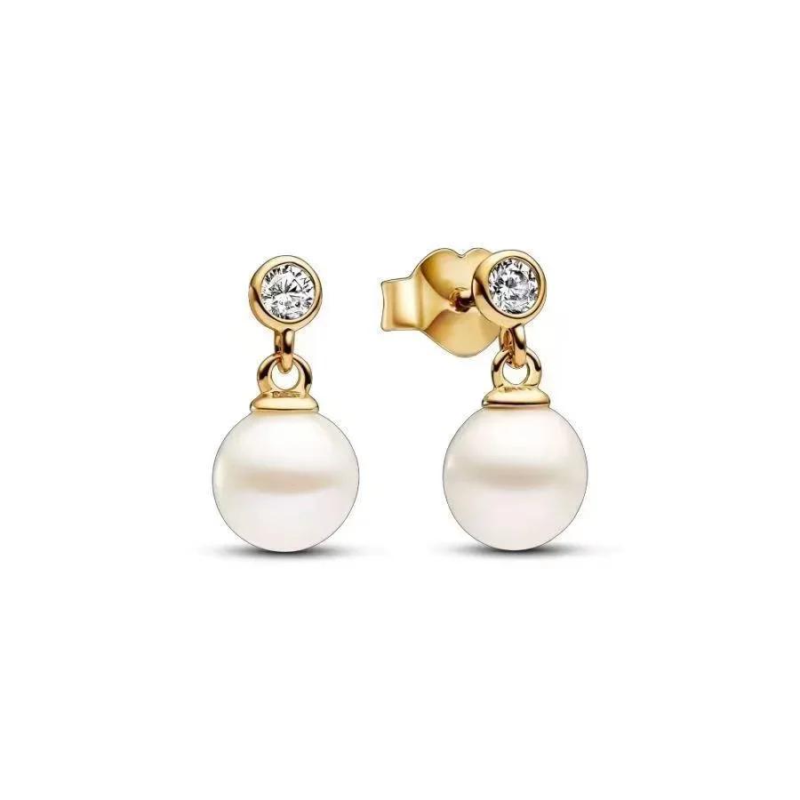 New 925 Silver Pearl Set Charms Ring Heart Earrings Beads Romantic Pendant Fit Bracelets Necklace Fine Jewelry Gift