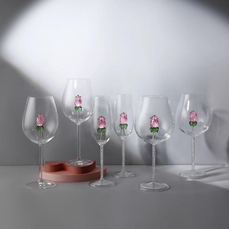 Милый 3D Роза Прозрачный Винный Бокал Простой Питьевой Прозрачный Стакан Для Гостиной Дома
