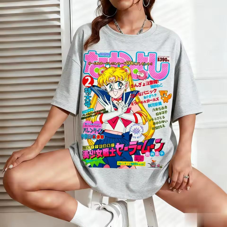 2026 New Summer Hot Sailor Moon Graphic T-shirt Women Men Anime Print Tee Oversized Streetwear Summer Y2k Clothes Kawaii