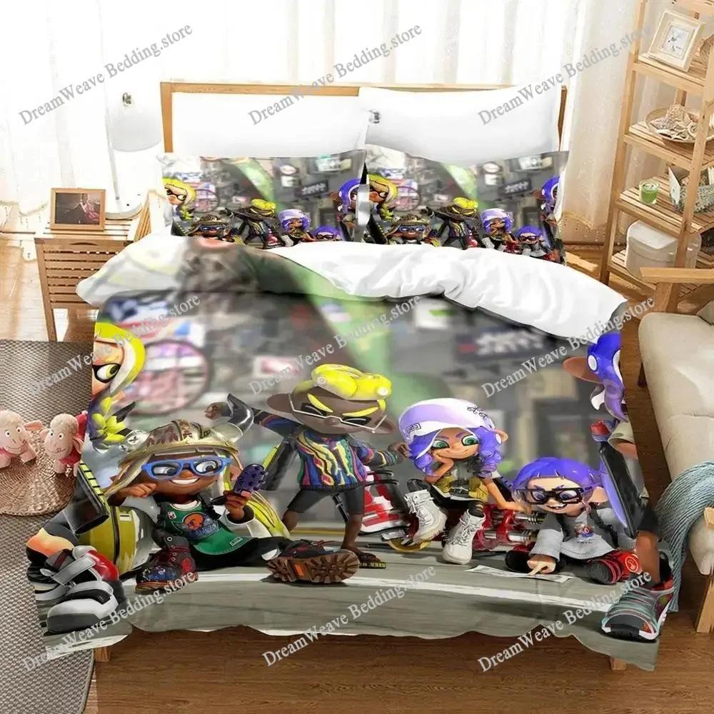 Кавайный Игровой Набор Постельного Белья Splatoon 3 Односпальный Полуторный Двуспальный Queen King Размер Набор Постельного Белья Для Взрослых Детей Спальня Комплект Пододеяльников Комплект Простыней