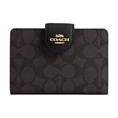 Кошелек женский Signature Canvas 13 с логотипом бренда на кнопке-застежке Цвет: Грецкий орех Черный CW786-IMXAQ