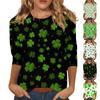 Women's Round Neck 3/4 Sleeve St. Patrick's Day Print Top