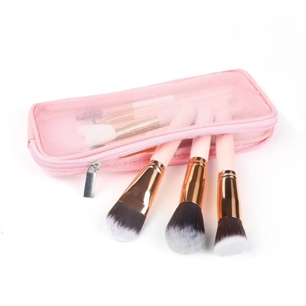 Portable Mesh Design Makeup Brush Travel Case Multipurpose with Zipper Beauty Tools Organizer Wash Storage Pouch Travel Use