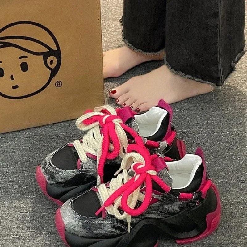 Модная оригинальная дизайнерская женская обувь Модные кроссовки на толстой подошве Ковбойская парусиновая повседневная обувь для женщин Спортивная обувь, увеличивающая рост