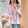 Повседневная мода офисной леди, свободные корейские однотонные блузки, тонкие интеллектуальные на пуговицах, простые плиссированные, весенне-летняя женская одежда