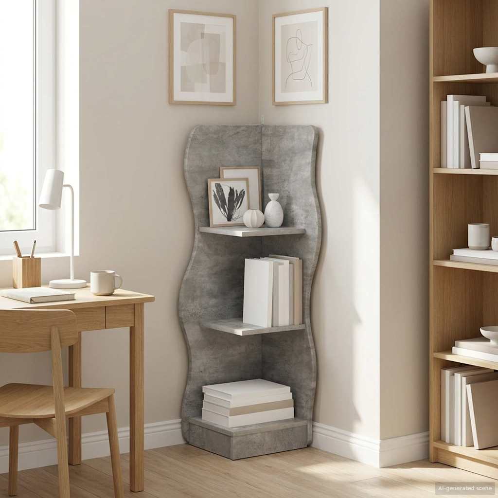 Corner Shelf with Shelf Concrete Grey 34 x 33 x 102 cm Wood Based Material