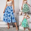 Women Spring Floral Print Skirt Summer Casual A-Line High Waist Middle Long Split Skirts S-XL