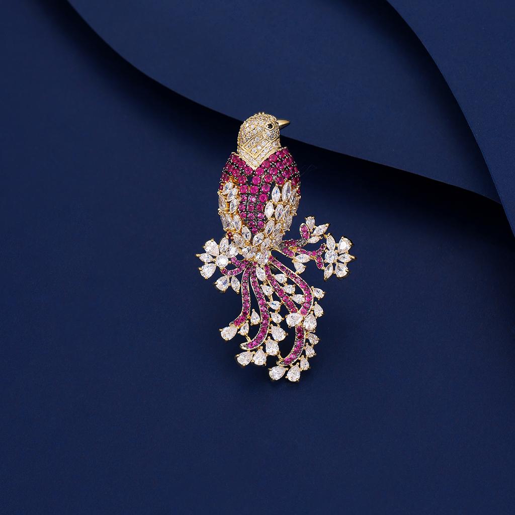 Classic Retro Design Bird Brooch Colorful Zircon Micro Inlaid Jacket Dress Accessories Holiday Gifts