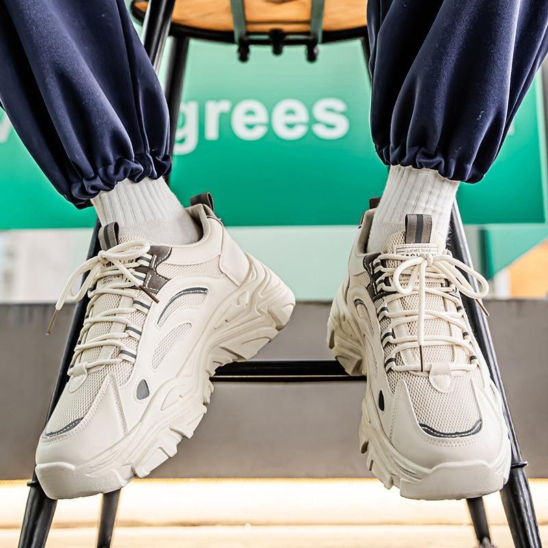 Мужская обувь весна и лето трендовый бренд универсальная студенческая повседневная сетчатая спортивная для бега толстая подошва увеличивающая рост маленькие белые кроссовки папы трендовая обувь нескользящая