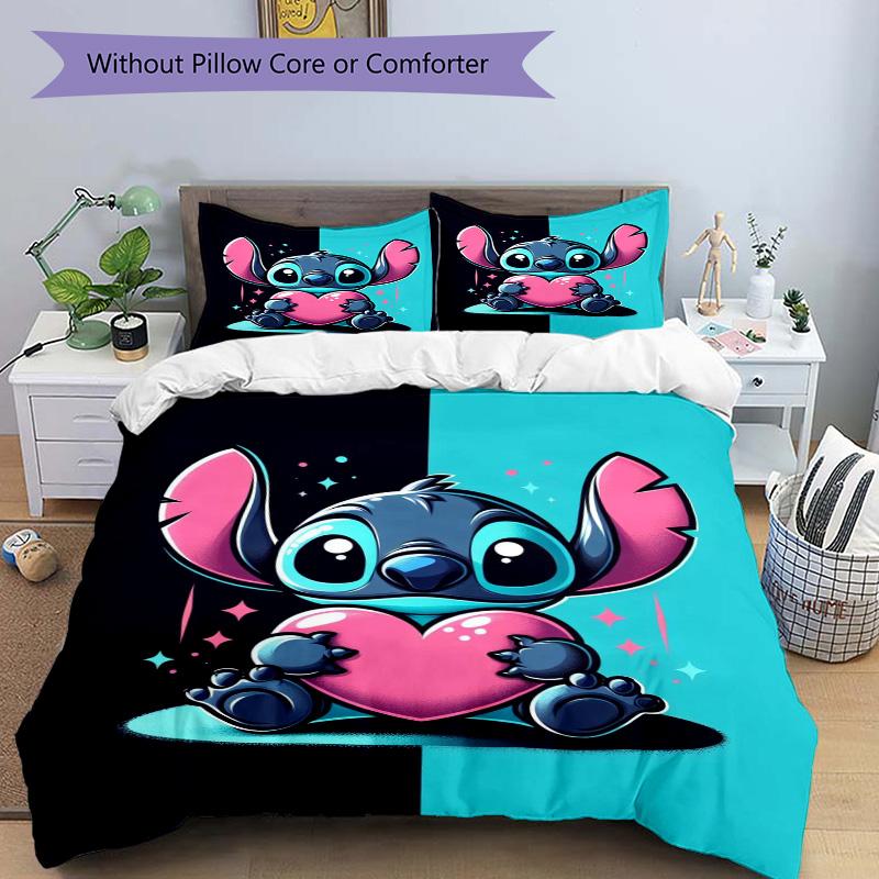 Stitch Heart Illustration Print 3Pcs Bedding Setduvet Cover With 2 Bedropillowcase Home Birthday Gift