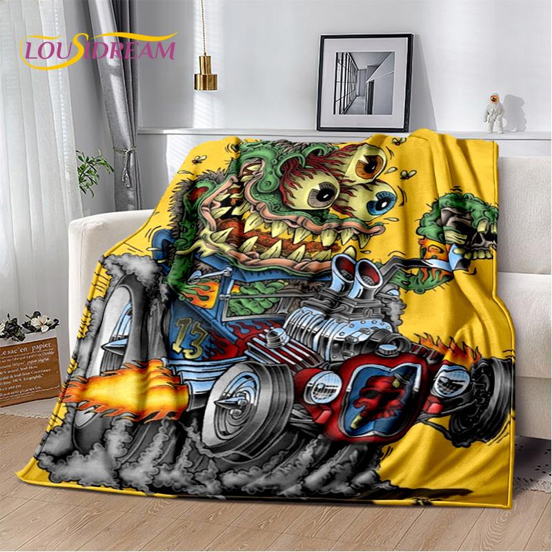 Одеяло с изображением мотоцикла, автомобиля и забавной крысы Fink, мягкое одеяло для дома, спальни, кровати, дивана, пикника, путешествия, офиса