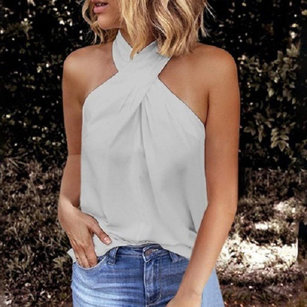 Женская модная однотонная рубашка без рукавов Colog, повседневная блузка с открытыми плечами