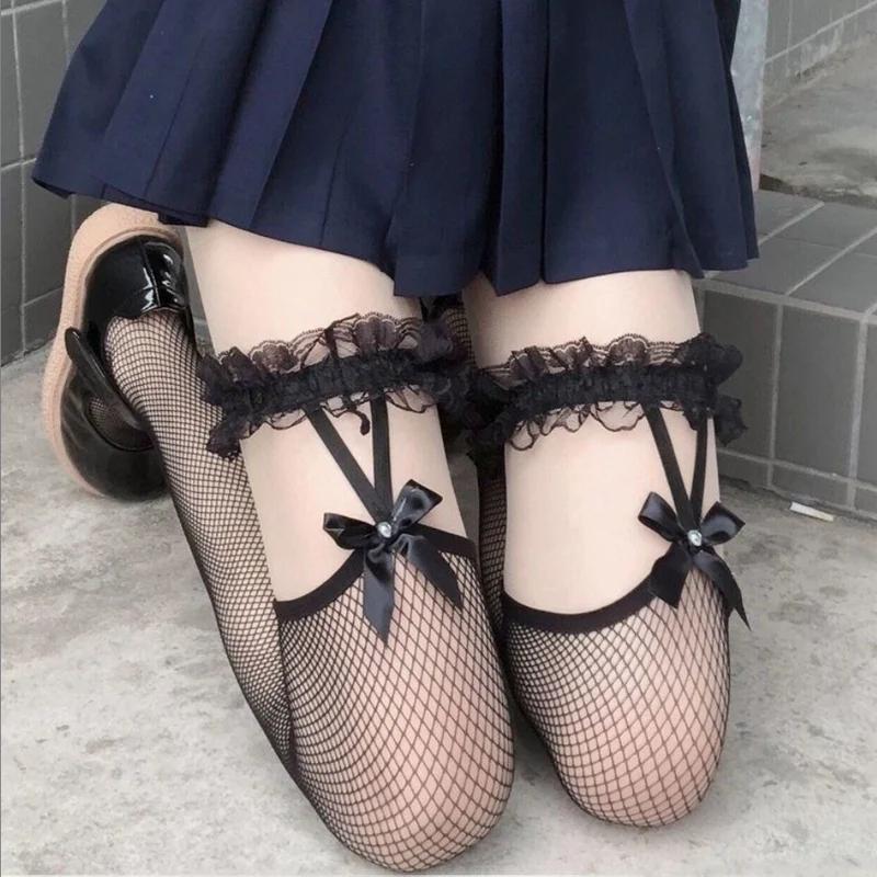 Sexy Sweet Over Knee Long Socks Women Girls Lolita Bowknot Thigh High Stockings Punk Lace Mesh Legging Hollow Fishnet Pantyhose