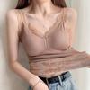 Women's Thermal Tank Top Lace Fleece Lined Warm Base Layer Vest Sleeveless Padded Camisole Undershirts