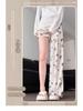 Japanese White Ice Silk Drapey Wide-Leg High-Waist Butterfly Ripped Pants - XS