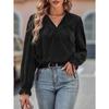 Spring and Autumn Women's Blouse Solid Color Slim V-Neck Flutter Long Sleeve Top