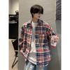 2024 Plaid Long Sleeve Shirt Japanese Hong Kong Style Ins Loose Shirt Boys Summer Trendy Versatile Casual Coat