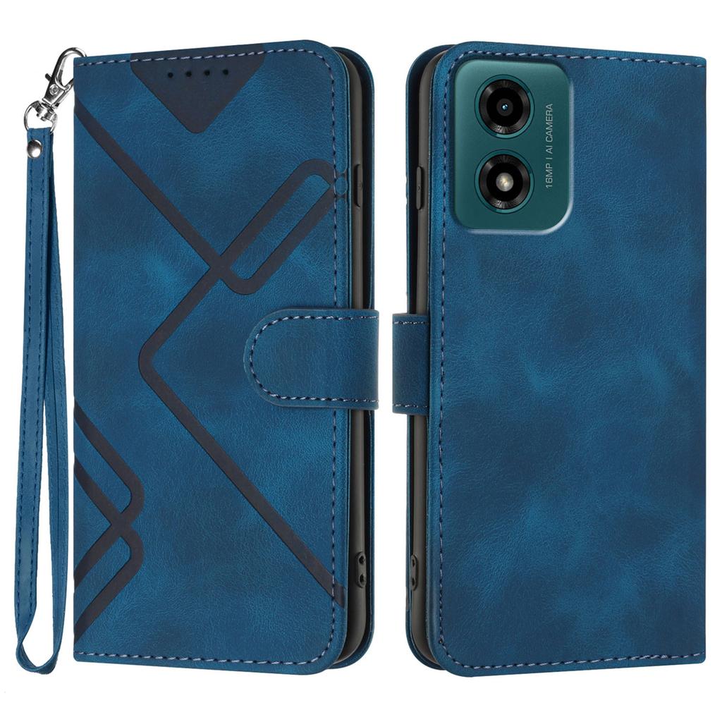 For Motorola Moto G04 4G/Motorola Moto G04s 4G/Motorola Moto G24 4G/Motorola Moto E14 4G Wallet Case Line Imprinted PU Leather Phone Cover with Strap