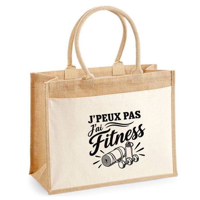 Sac cabas jute - PLANETEE - J'peux pas minimaliste - Toile de jute et coton - 21 L (43×33×21 cm) - Anses 65 cm