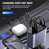 120W 4 IN 1 Retractable Car Charger USB Type C Cable For IPhone Fast Charge Cord Cigarette Lighter Adapter