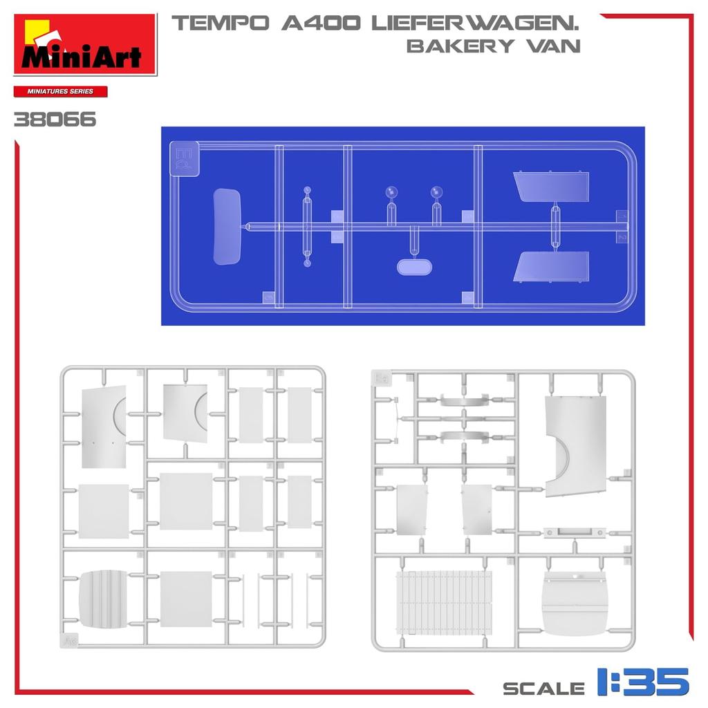 Пластиковый фургон для пекарни Miniart Tempo A400 Liefer Wagen, пластиковая модель MA38066, 1/35