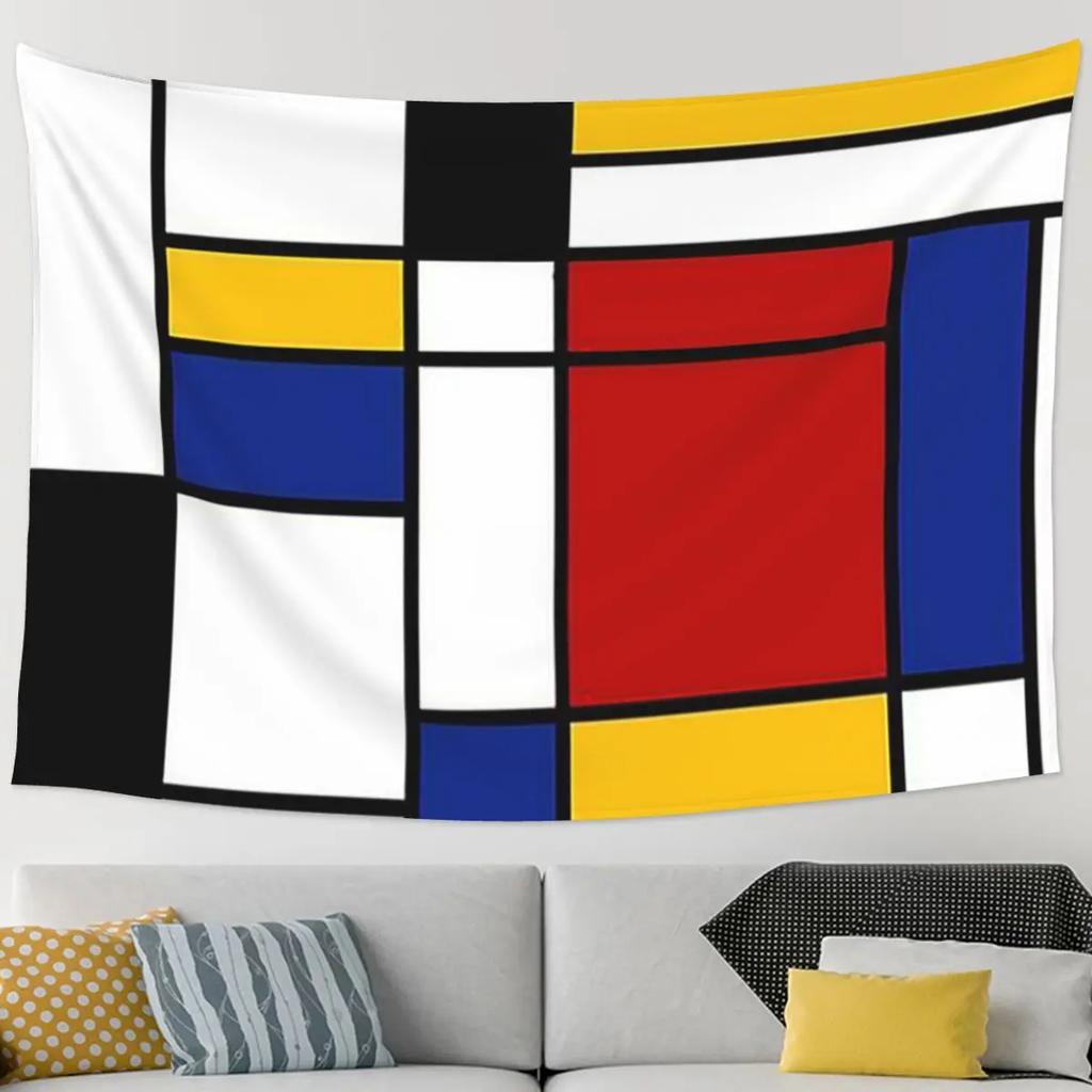 VIKAMA Mondrian Geometric Tapestry Minimalist Color Block Tapestry For Living Room Bedroom Studio Decor Modern Art Decor