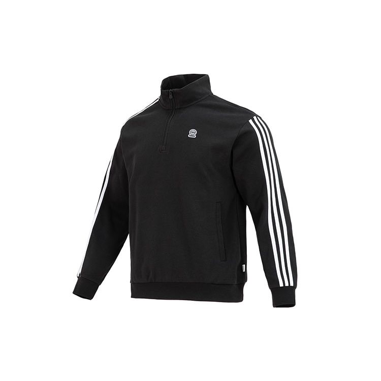 adidas Essential Sweat Stripe Print Повседневная толстовка с молнией до половины, мужские топы, черные IK5431