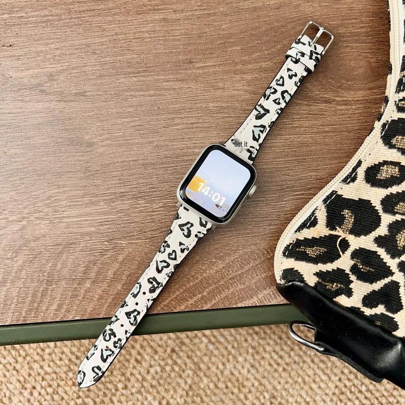 Кожаный ремешок с леопардовым принтом для Apple Watch 11 iWatch 10987E, Huawei FIT4, Xiaomi 9PRO