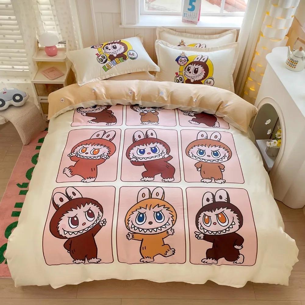 Милый комплект постельного белья бубу из 2/3 предметов для спальни, Детский подарок, Подростковый, Взрослый, Микрофибра, Двуспальная кровать, Пододеяльник на молнии, Декор для комнаты