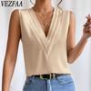 Women's Fashion Casual Summer Spring Solid Color Print Sleeveless V-Neck Blouses & Shirts