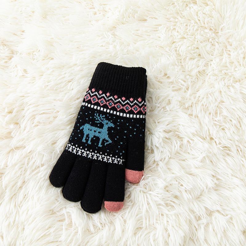 Knitted Touchscreen Gloves for Women Winter Warmth, Thickened with Fleece Lining Outdoor Cycling Jacquard Design Adorable Reindeer Pattern