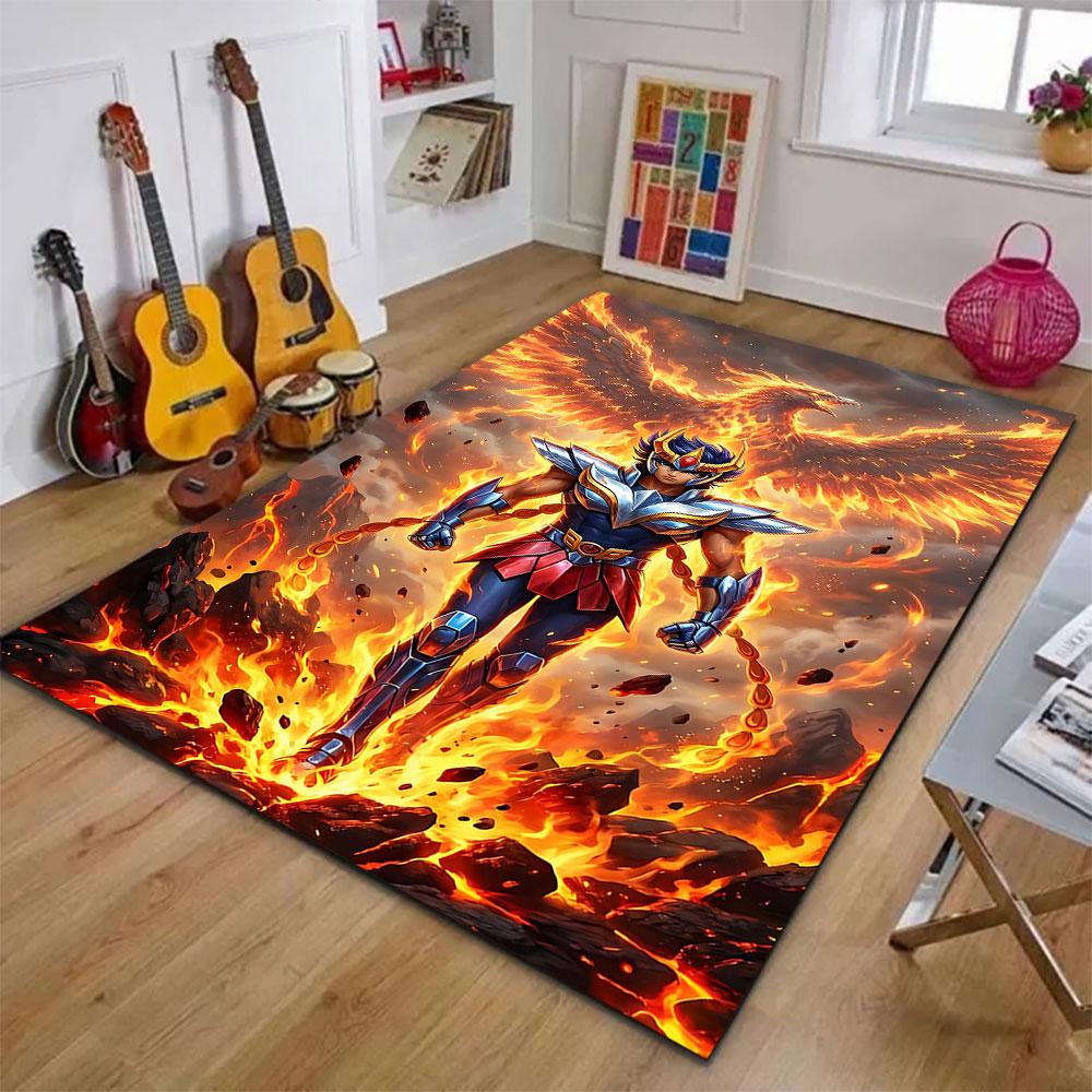 "Flaming Warrior with Fiery Phoenix" Patterned carpet, suitable as a non slip play mat for the living room and bedroom sofa