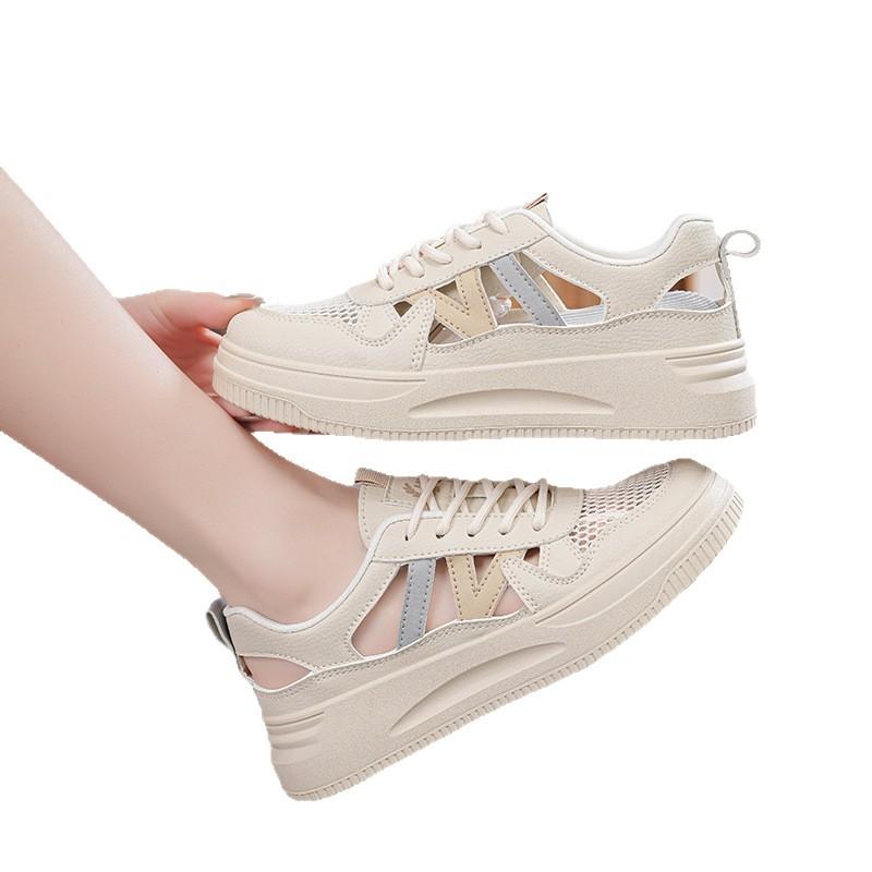 2025 Summer Little White Shoes New Korean Version Ins Female Students Height Increase Hollow Mesh Breathable Casual Street Shot Color Matching