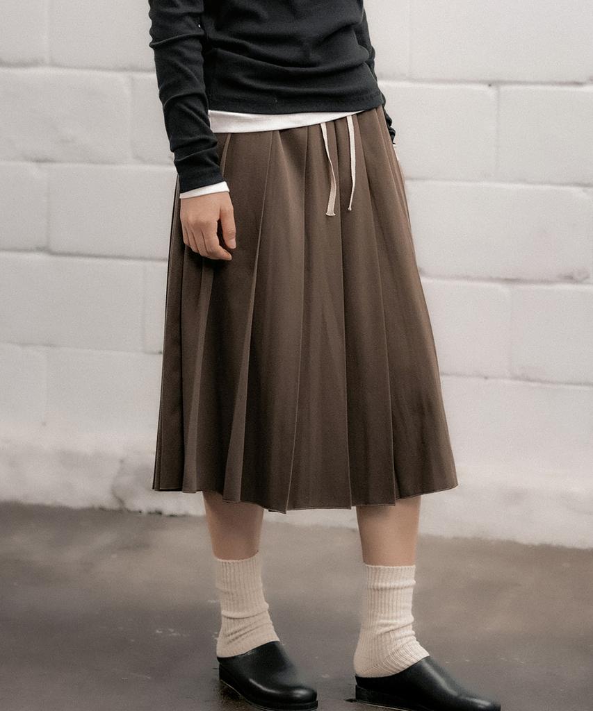Cotton Bell Elastic Pleated Skirt - Brown