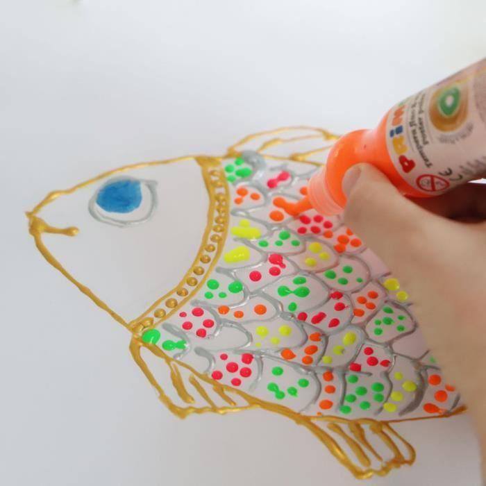 PRIMO 2532FM8 Gouache de qualité supérieure, en flacon avec bec verseur, 8 couleurs: 4 couleurs fluos et 4 couleurs métalliques.