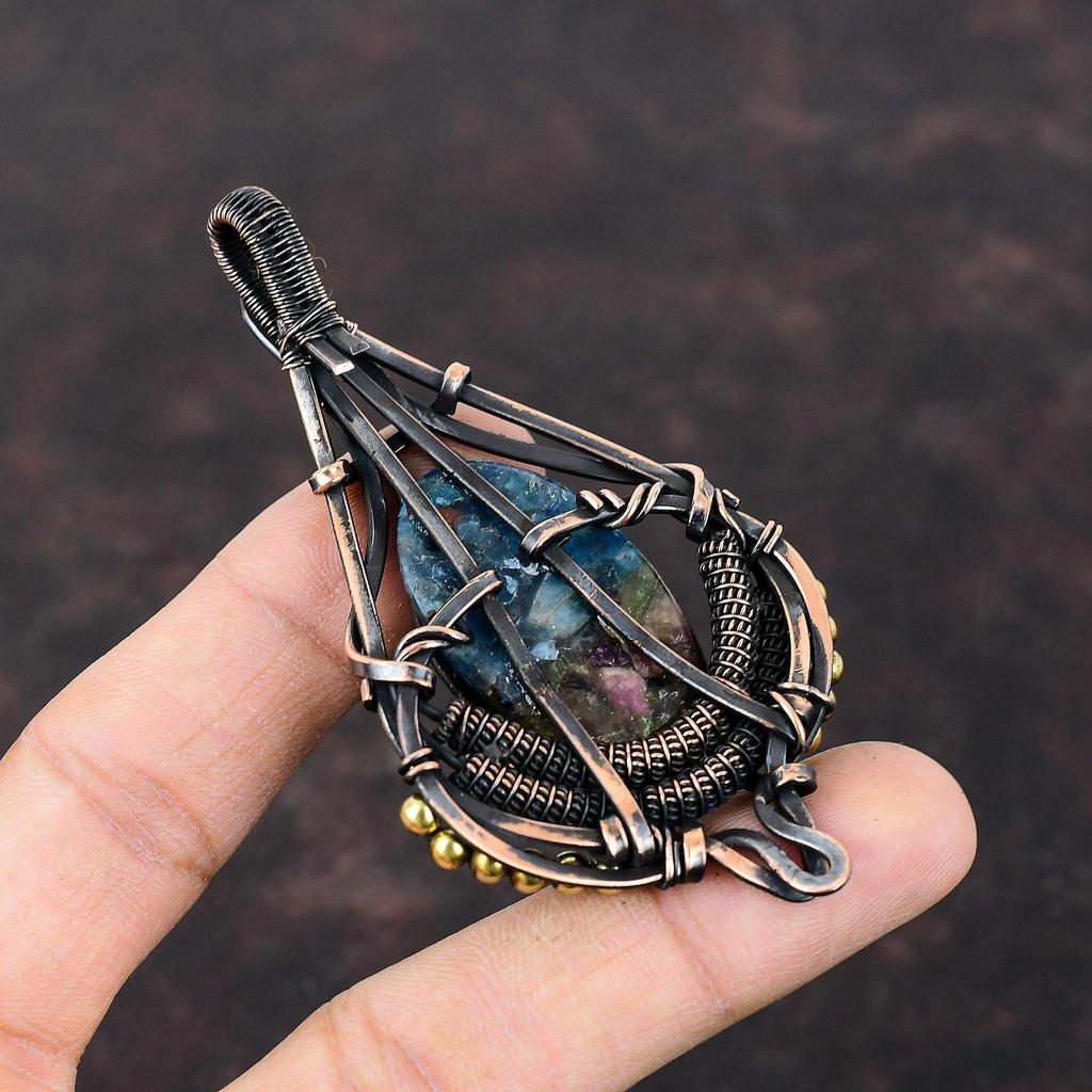 Watermelon Tourmaline Pendant Copper Wire Wrapped Pendant Gemstone Jewelry For Gift Copper Wire Wrap Jewelry Handmade Latest Design Pendant