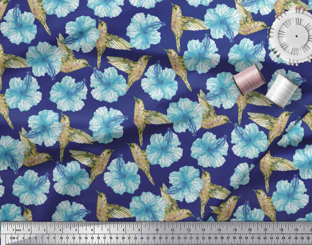 Soimoi Черная полиэстеровая креповая ткань с принтом колибри и цветов, ярд 42 дюйма