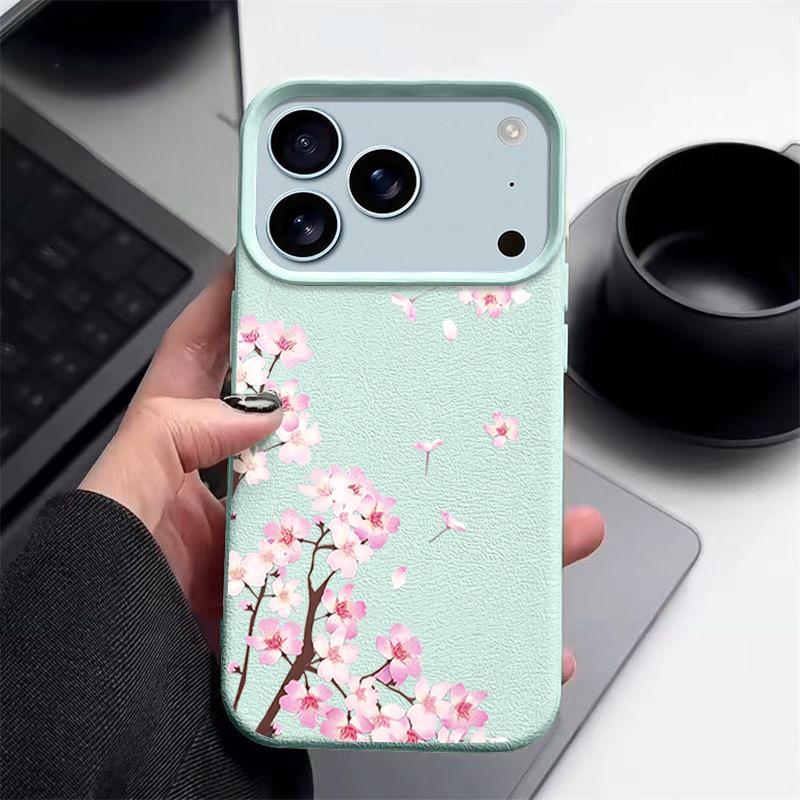 Чехол с цветочным узором 'Розовые персиковые цветы' Для iPhone 17 Pro Max Funda iPhone 16 Pro Max 15 14 13 12 11 Air 16E Силиконовая накладка с текстурой кожи