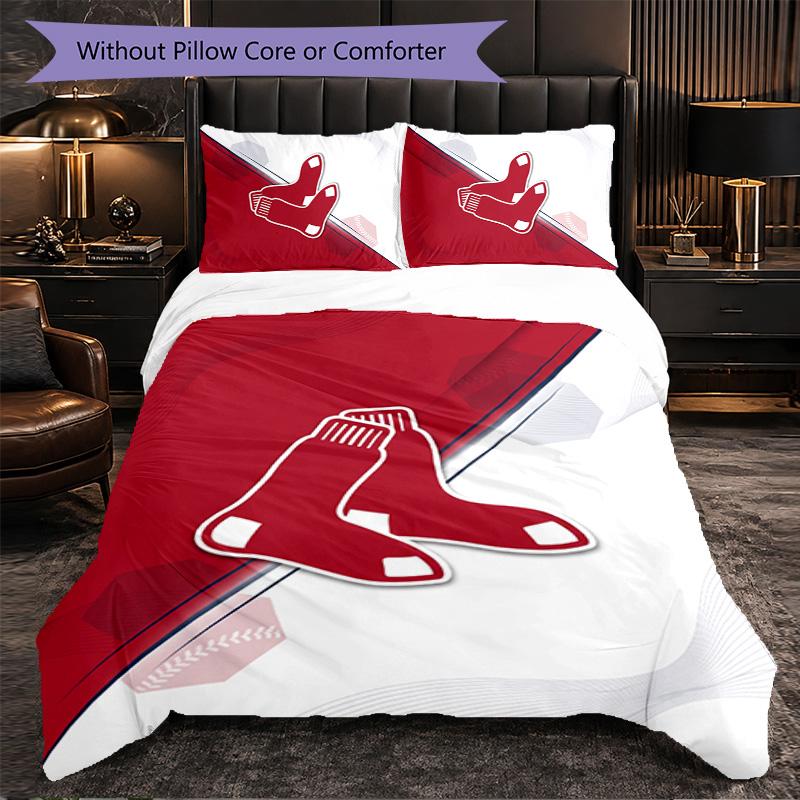 Boston Red Sox Pattern Microfiber 3Pcs Bedding Set Decor Duvet Cover Set For Bedroom Home Use