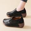 Women Platform Loafers Black Casual Leather Shoes Lady Thick Sole Height Increase Shake Shoes
