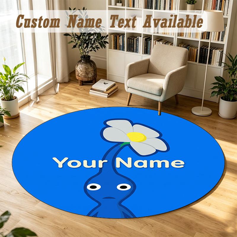 Pikmin Personalized Round Rug Support Custom Name, Soft Home Decor Mat