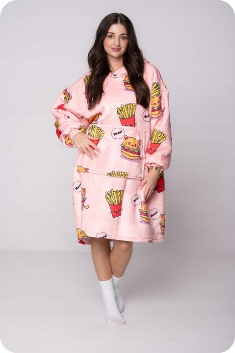 KOC BLUZA Oversize Ciepła Gruba KOCOBLUZA 2w1 XXL KOTOBURGER Futrzak [KB-W26]